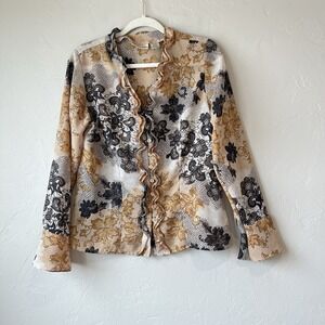 Women's Blouse Ruffle Sheer Button Up Y2K Steampunk 90sWitchy Floral Boho Career